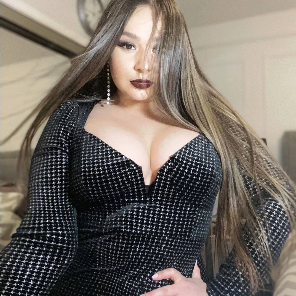 Astr The Label Black and Silver Long Sleeve Dress